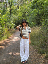 Vague crochet polo shirt- dark blue and white