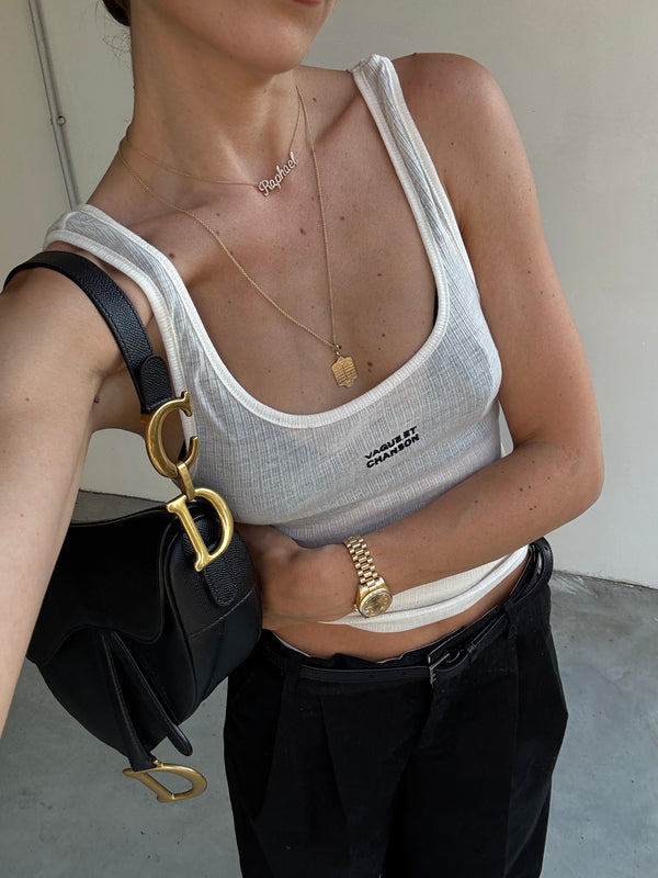 Vague sheer knit tank top- White
