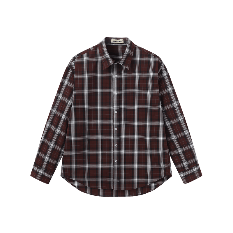 Plaid pattern button up shirt- Burgundy