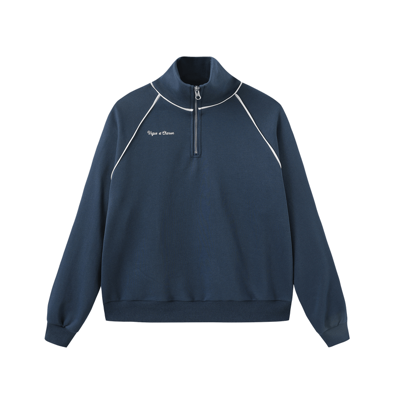 Vague French Terry zipper sweater- Blue