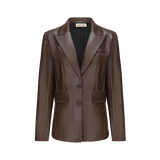 Vague Leather Blazer- Brown