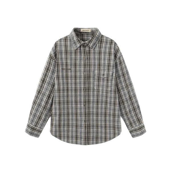 Vague plaid flannel button up shirt- Grey & blue