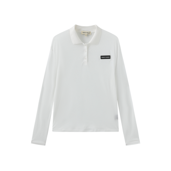Vague sheer long sleeve polo shirt- White