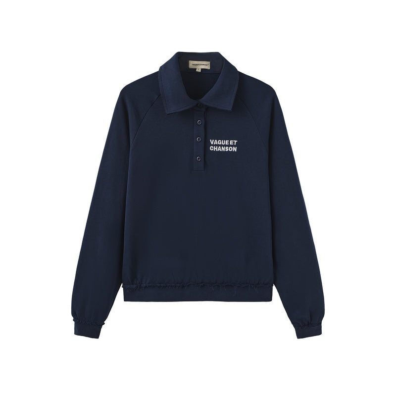 Vague French Terry polo sweatshirt- Blue