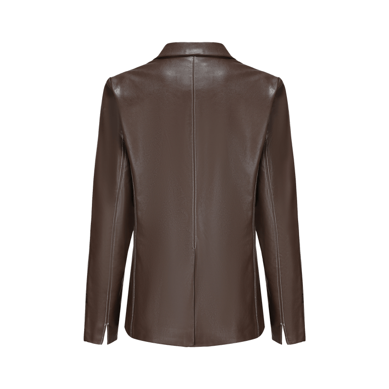 Vague Leather Blazer- Brown