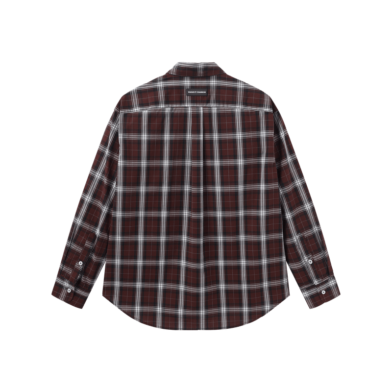 Plaid pattern button up shirt- Burgundy