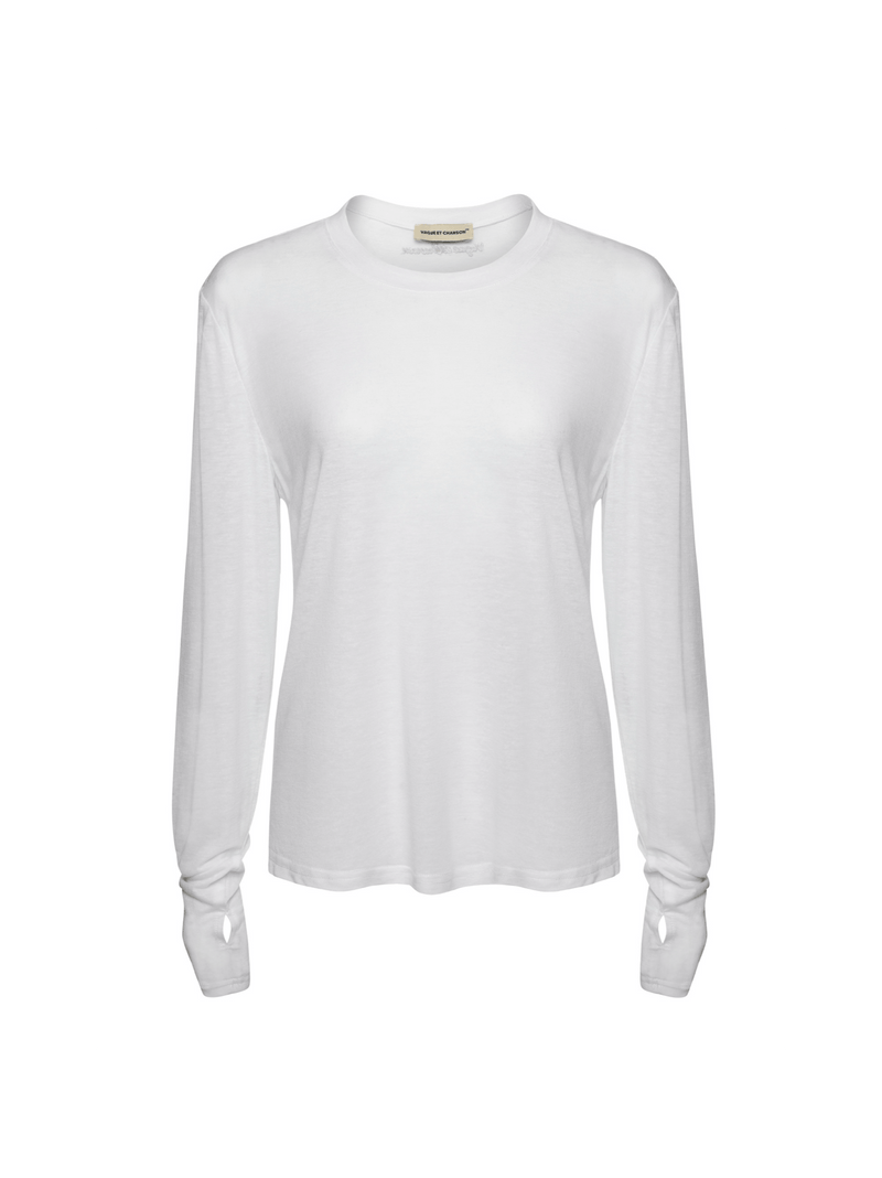 Vague sheer soft shirt long sleeve- White