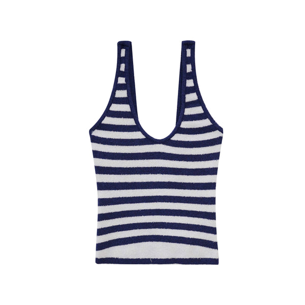 Vague terrycloth collar tank top- stripes