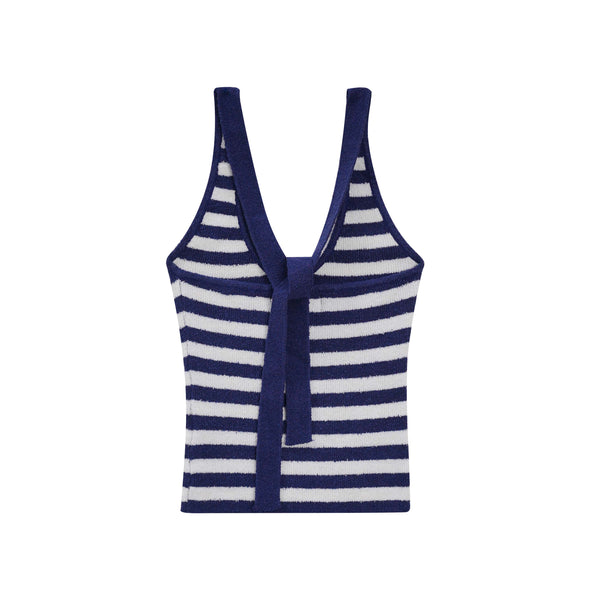 Vague terrycloth collar tank top- stripes