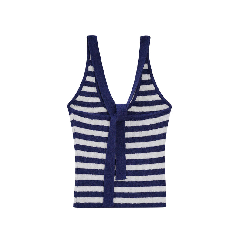 Vague terrycloth collar tank top- stripes