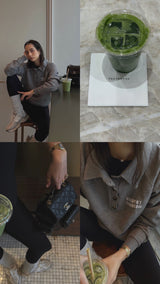 Vague knit polo shirt- Grey