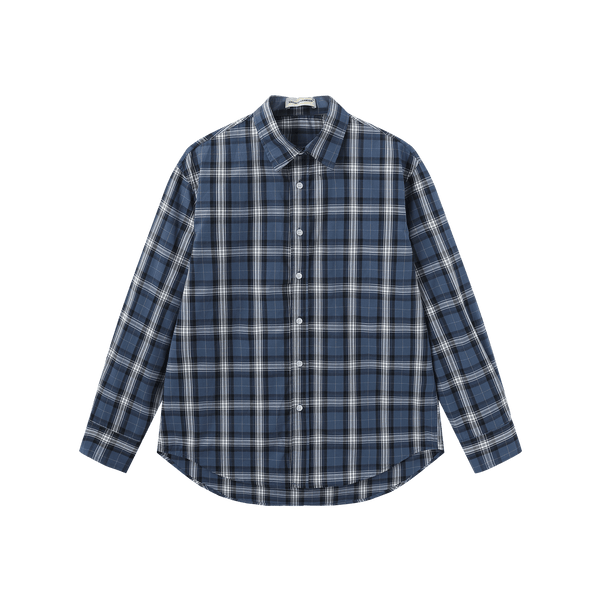 Plaid pattern button up shirt- Blue