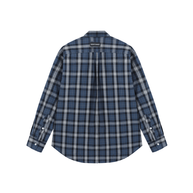 Plaid pattern button up shirt- Blue