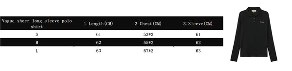 Vague sheer long sleeve polo shirt- Black