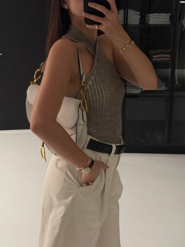 Vague knitted twist tank top- Grey