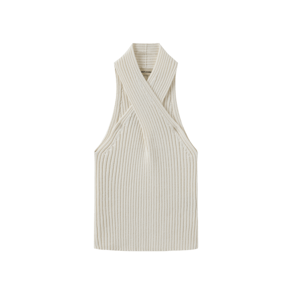 Vague knitted twist tank top- Cream