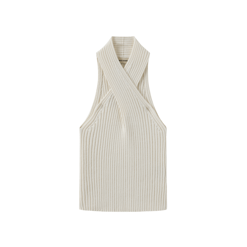Vague knitted twist tank top- Cream