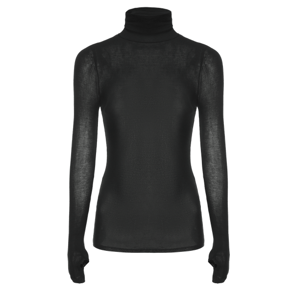 Vague sheer soft turtle neck shirt-  Black