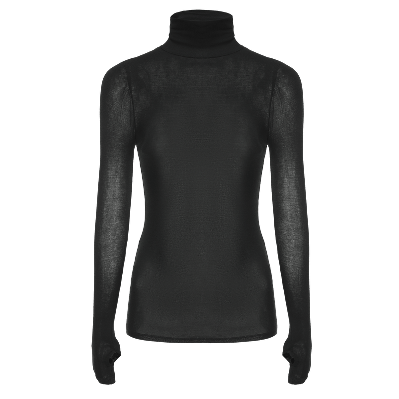 Vague sheer soft turtle neck shirt-  Black