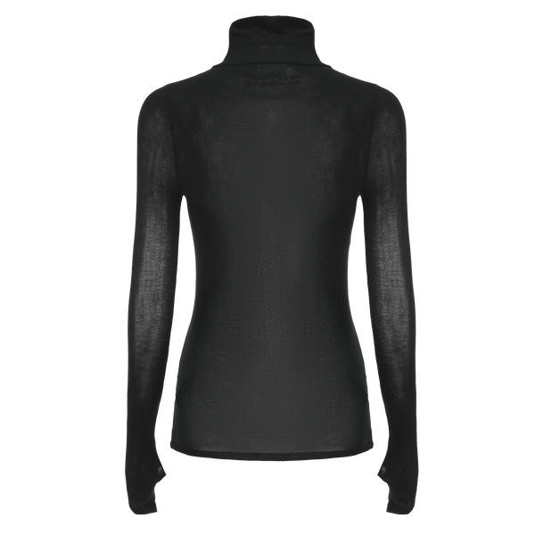 Vague sheer soft turtle neck shirt-  Black