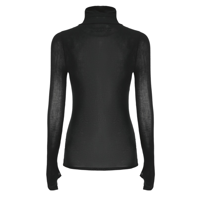 Vague sheer soft turtle neck shirt-  Black