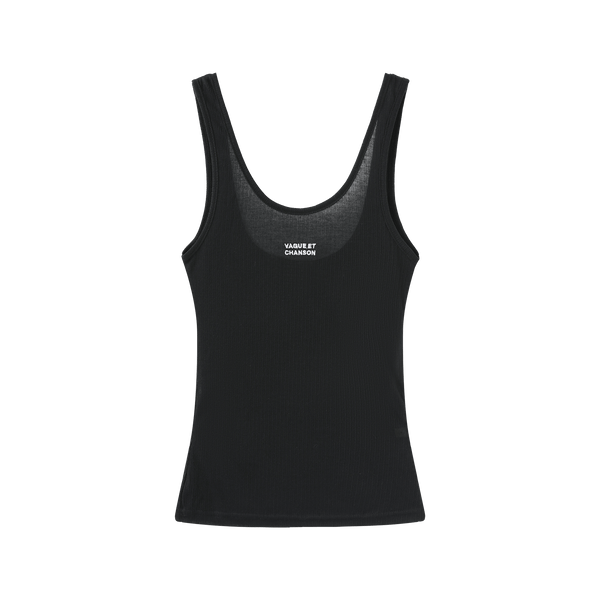 Vague sheer knit tank top- Black
