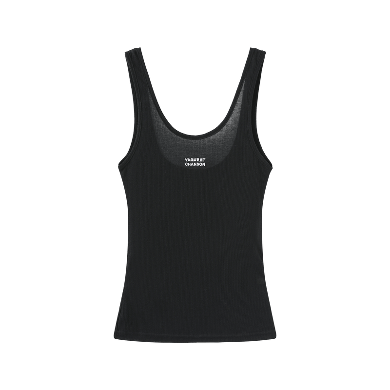 Vague sheer knit tank top- Black