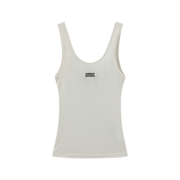 Vague sheer knit tank top- White