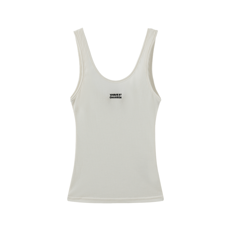 Vague sheer knit tank top- White