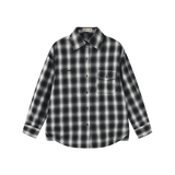 Vague plaid flannel button up shirt- black/grey