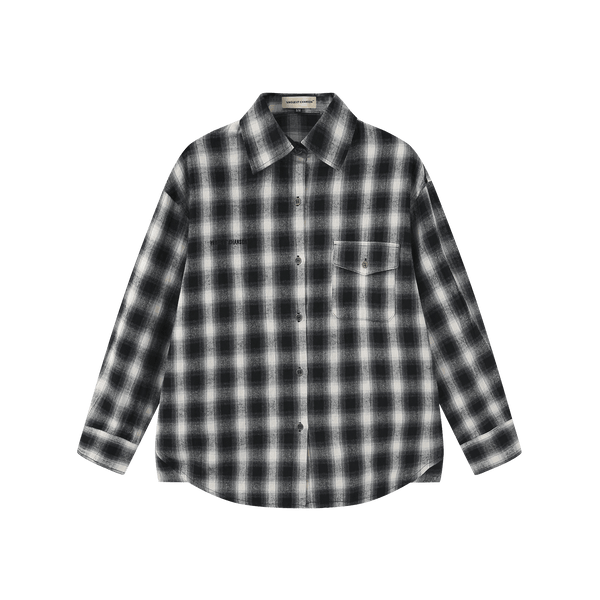 Vague plaid flannel button up shirt- black/grey