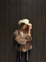 Vague wool belt jacket