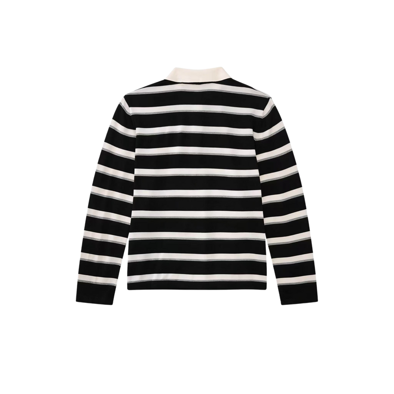 Vague striped polo shirt- Black