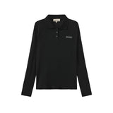 Vague sheer long sleeve polo shirt- Black