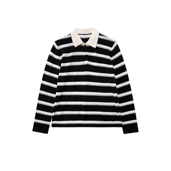 Vague striped polo shirt- Black