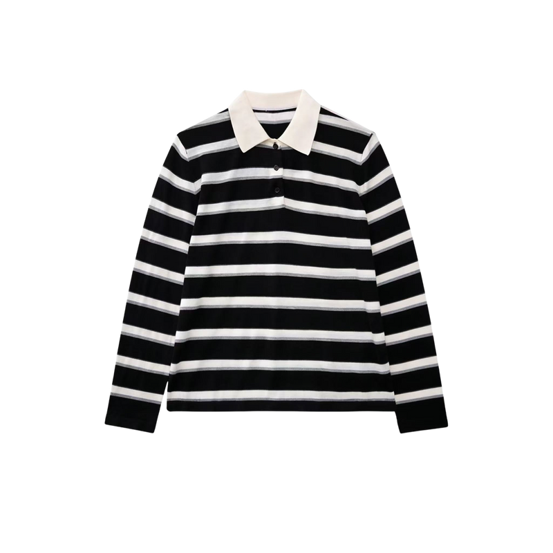 Vague striped polo shirt- Black