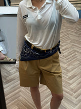 Vague sheer long sleeve polo shirt- White