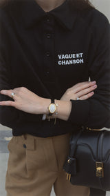 Vague French Terry polo sweatshirt-  Black