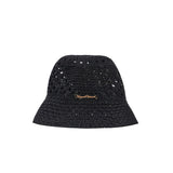 Vague golden logo straw bucket hat - black