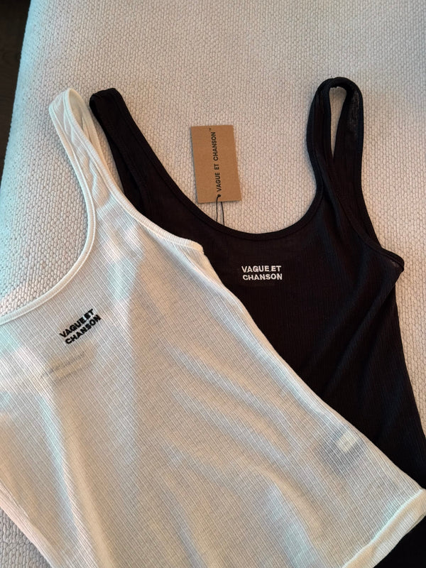 Vague sheer knit tank top- Black
