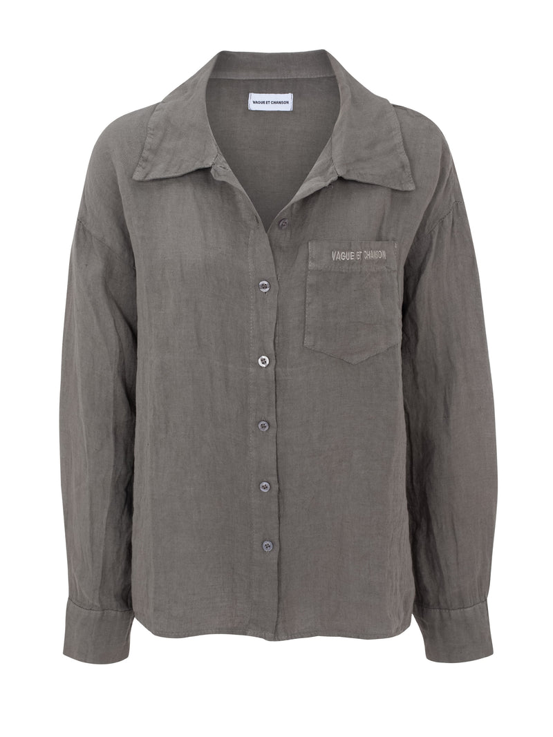 Vague linen button up shirt-DARK GREY