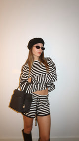 Vague striped knit set- Black & White