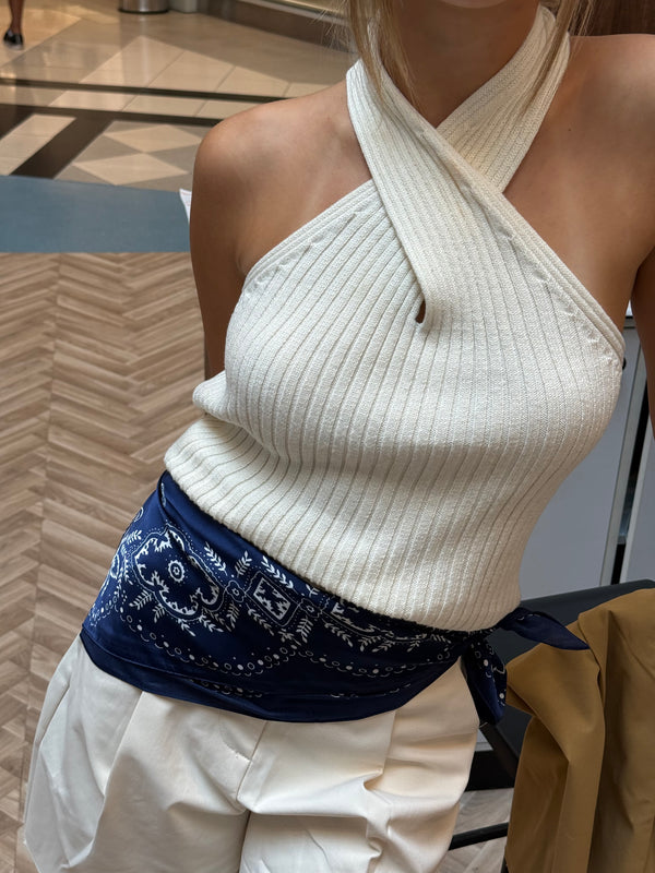 Vague knitted twist tank top- Cream