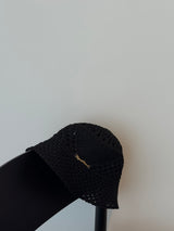 Vague golden logo straw bucket hat - black