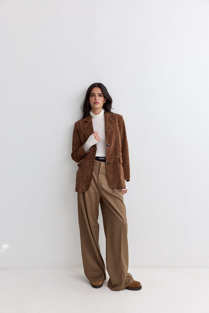 Vague tailored Suede Blazer- brown