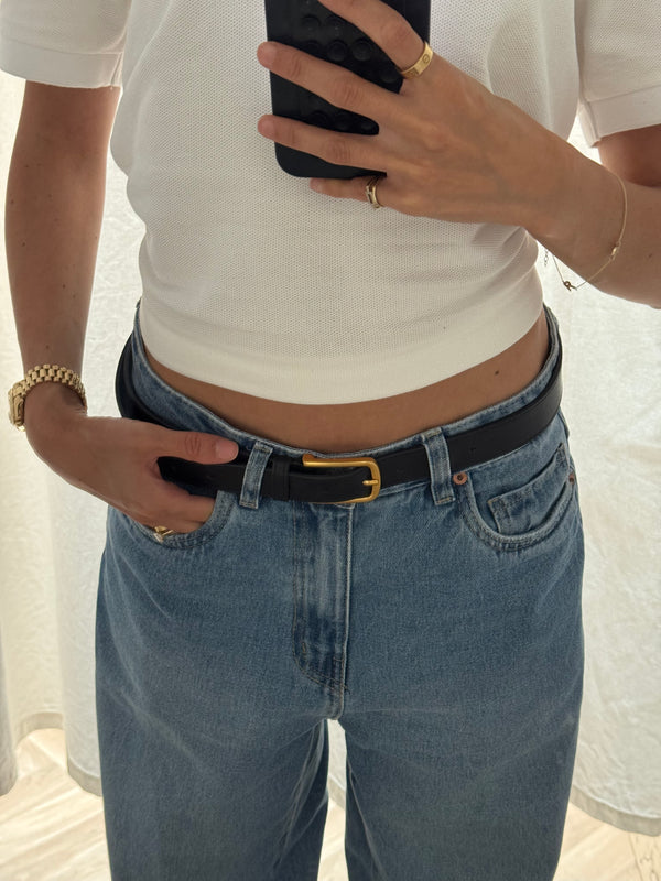 Vague classic Gold Buckle Belt- Black