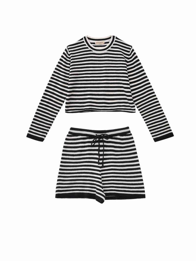 Vague striped knit set- Black & White