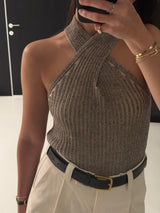 Vague knitted twist tank top- Grey
