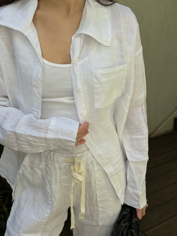 Vague linen button up shirt- White