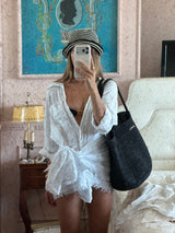 Vague linen pareo - White